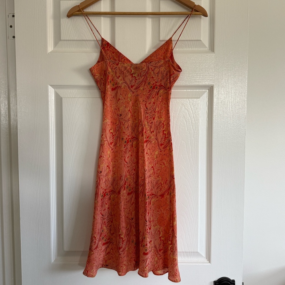 Vintage Coral and Pink Paisley Slip Dress with Spaghetti Straps - Picture 2 of 4